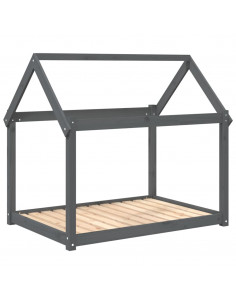 Cuccia per Cani Grigia 111x80x100 cm in Legno Massello di Pino 2