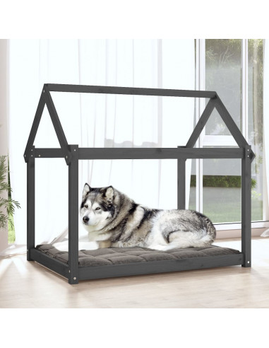 Cuccia per Cani Grigia 111x80x100 cm in Legno Massello di Pino