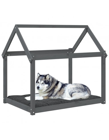 Cuccia per Cani Grigia 111x80x100 cm in Legno Massello di Pino
