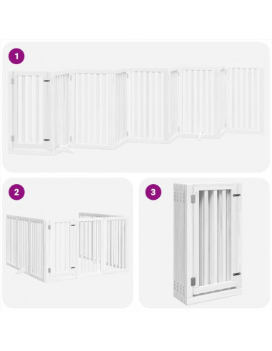 Cancello Cani Porta Pieghevole Bianco 9 Pannelli 450 cm Pioppo