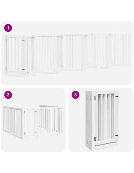 Cancello Cani Porta Pieghevole Bianco 9 Pannelli 450 cm Pioppo