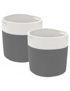 Cestini Portaoggetti 2pz Grigio e Bianco Ø28x28 cm in Cotone 2