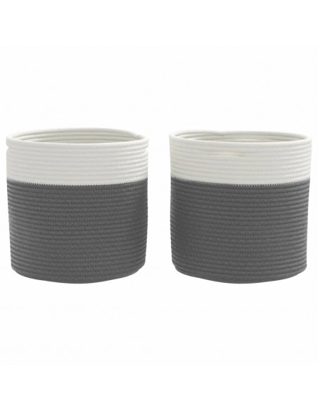 Cestini Portaoggetti 2pz Grigio e Bianco Ø28x28 cm in Cotone