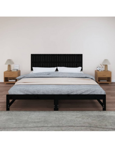 Testiera da Parete Nera 185x3x60 cm in Legno Massello di Pino