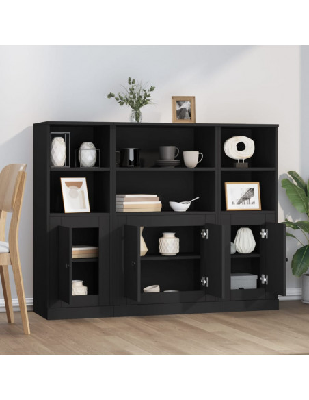 Credenze 3 pz Nere in Legno Multistrato