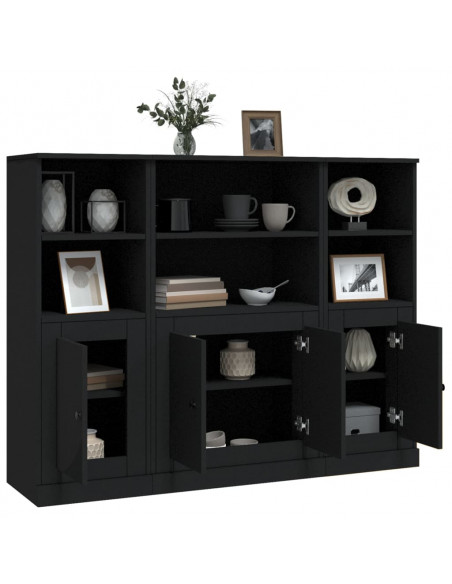 Credenze 3 pz Nere in Legno Multistrato