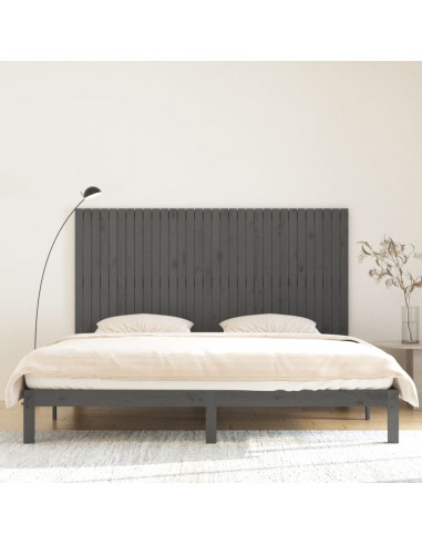 Testiera da Parete Grigia 204x3x110cm in Legno Massello di Pino