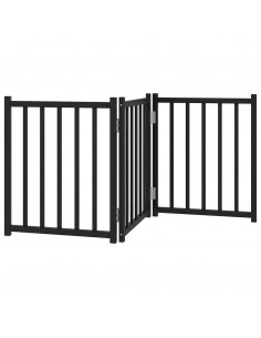 Cancello Cani Pieghevole 3 Pannelli Nero 150 cm Massello Abete 2