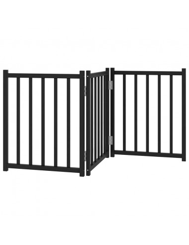 Cancello Cani Pieghevole 3 Pannelli Nero 150 cm Massello Abete
