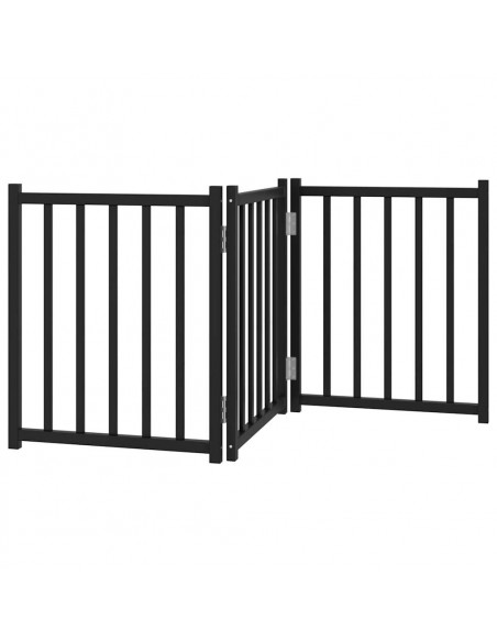 Cancello Cani Pieghevole 3 Pannelli Nero 150 cm Massello Abete
