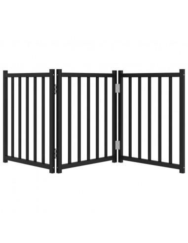 Cancello Cani Pieghevole 3 Pannelli Nero 150 cm Massello Abete