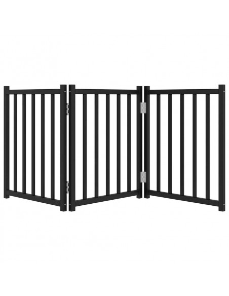 Cancello Cani Pieghevole 3 Pannelli Nero 150 cm Massello Abete