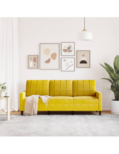 Divano a 3 Posti Giallo 180 cm in Velluto