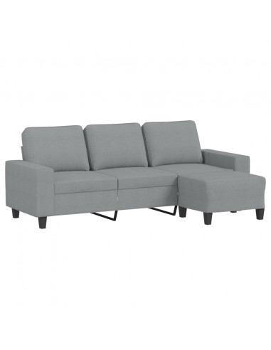Divano a 3 Posti con Poggiapiedi Grigio Chiaro 180cm in Tessuto