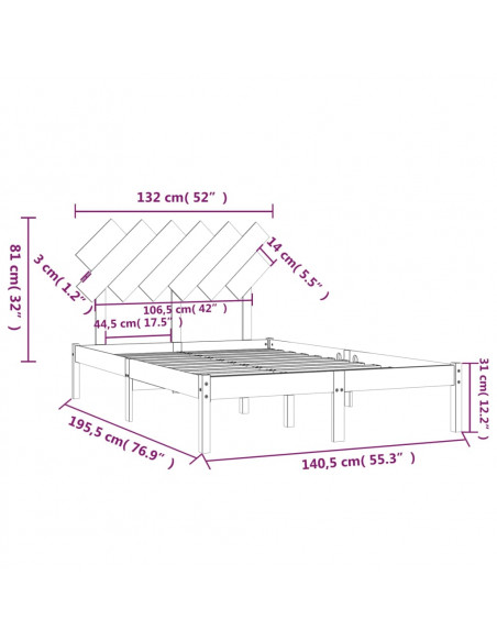 Giroletto Grigio 135x190 cm Double in legno Massello