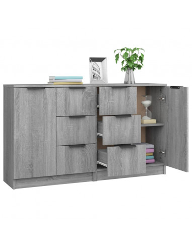Credenze 2 pz Grigio Sonoma 60x30x70 cm in Legno Multistrato