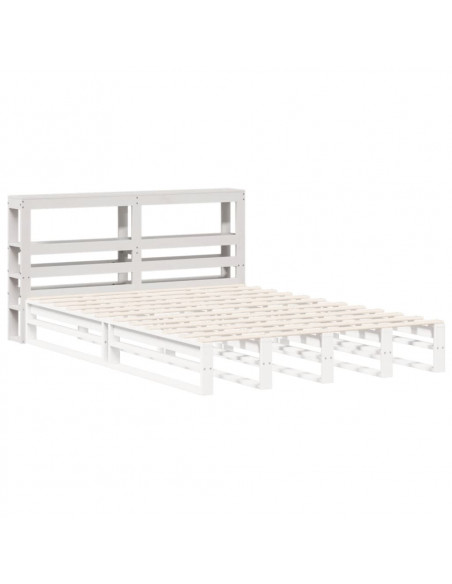 Testiera con Ripiani Bianca 160 cm in Legno Massello di Pino