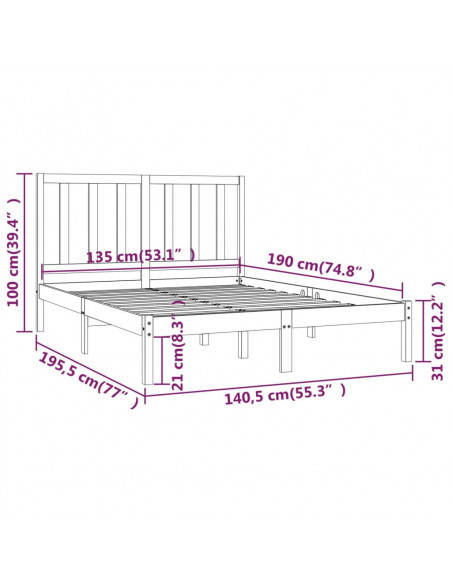 Giroletto Grigio in Legno Massello di Pino 135x190 cm Double