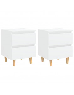 Comodini con Gambe in Pino Massello 2pz Bianchi 40x35x50 cm 2