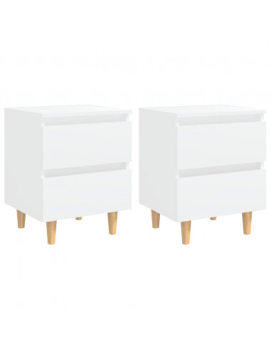 Comodini con Gambe in Pino Massello 2pz Bianchi 40x35x50 cm