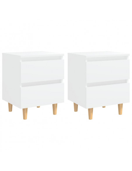 Comodini con Gambe in Pino Massello 2pz Bianchi 40x35x50 cm