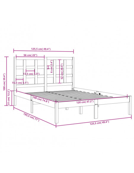 Giroletto in Legno Massello 120x190 cm Small Double