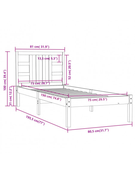 Giroletto in Legno Massello 75x190 cm Small Single