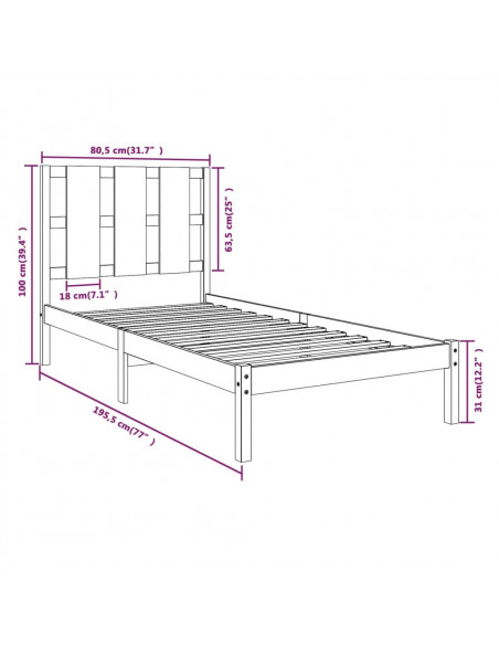 Giroletto in Legno Massello 75x190 cm Small Single