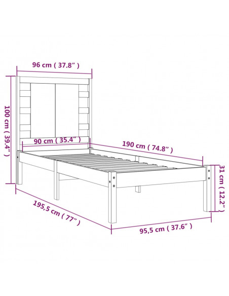 Giroletto in Legno Massello 90x190 cm Single Giroletto in Legno Massello 90x190 cm Single