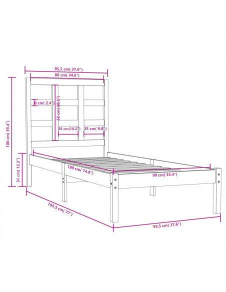 Giroletto in Legno Massello 90x190 cm Single