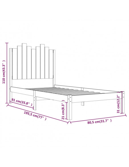 Giroletto in Legno Massello Bianco 75x190 cm Small Single