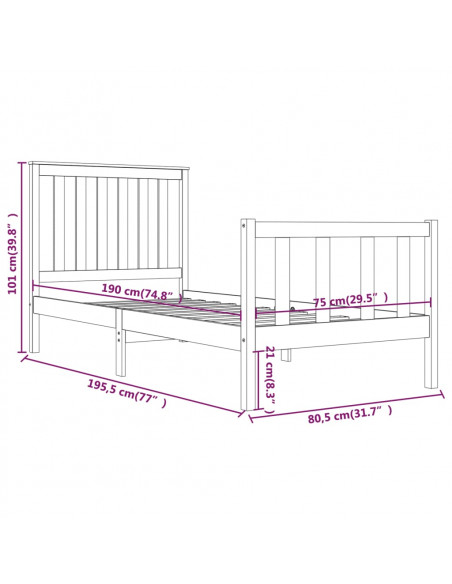 Giroletto in Legno Massello Bianco 75x190 cm Small Single