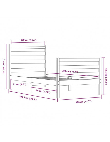 Giroletto in Legno Massello di Pino 100x200 cm Bianco