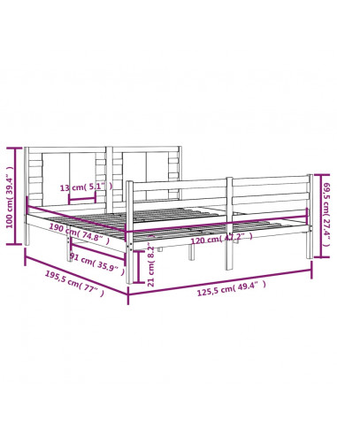Giroletto in Legno Massello di Pino 120x190cm Small Double