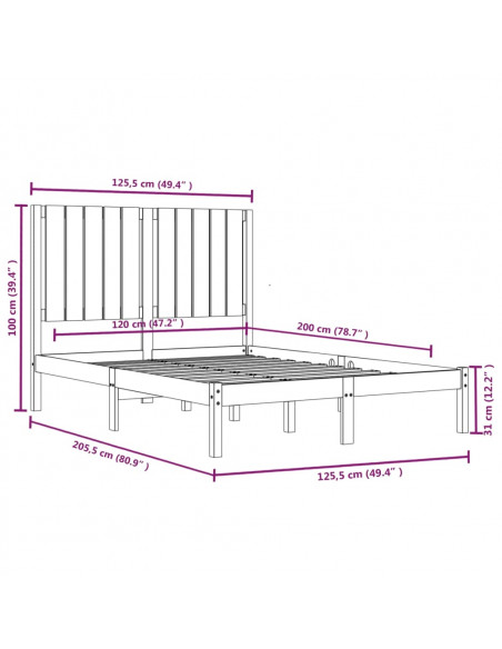 Giroletto senza Materasso 120x200 cm in Legno Massello di Pino