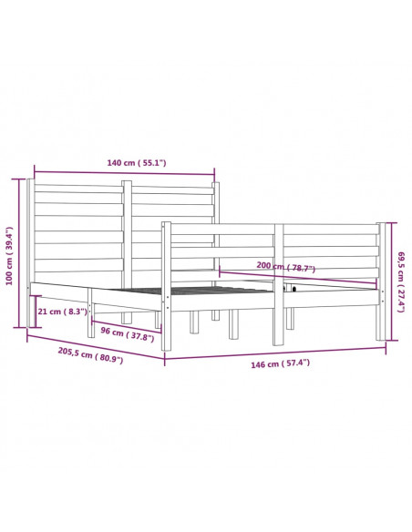 Giroletto in Legno Massello di Pino 140x200 cm Bianco