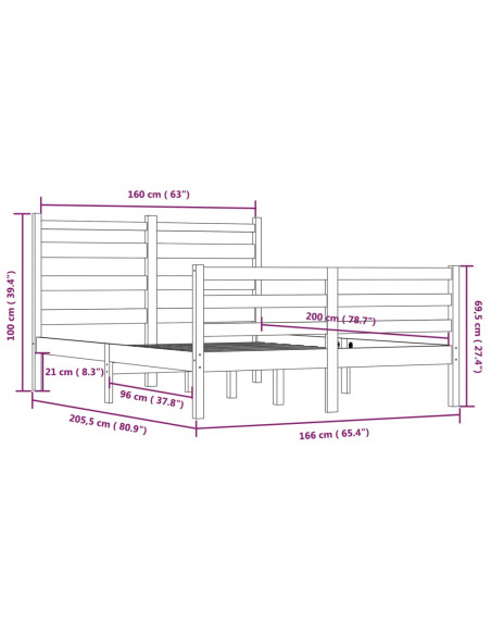 Giroletto in Legno Massello di Pino 160x200 cm Bianco