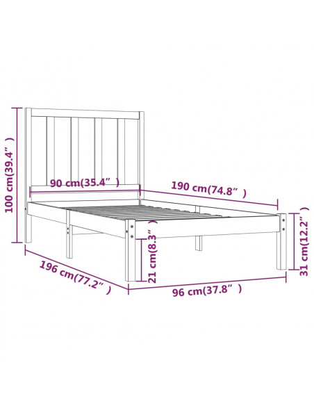 Giroletto in Legno Massello di Pino 90x190 cm Single