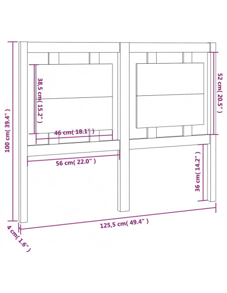 Testiera per Letto Nera 125,5x4x100cm in Legno Massello di Pino