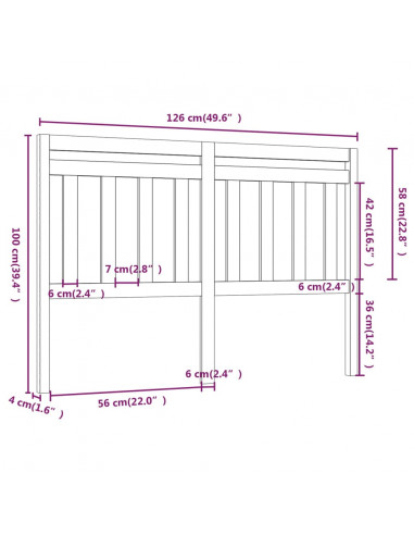 Testiera per Letto Miele 126x4x100 cm in Legno Massello di Pino