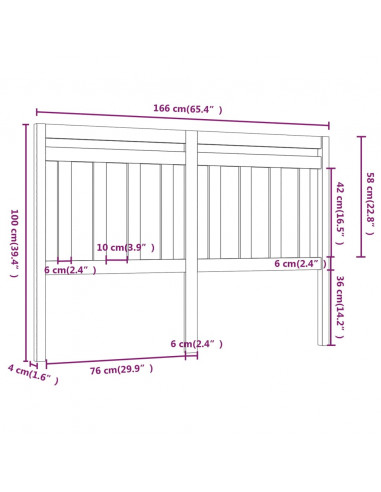 Testiera Letto Grigia 166x4x100cm in Legno Massello di Pino