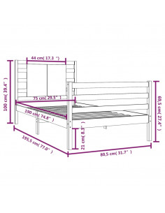 Giroletto in Legno Massello Grigio 75x190 cm Small Single