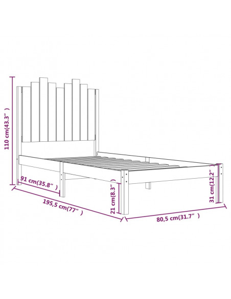 Giroletto in Legno Massello Grigio 75x190 cm Small Single