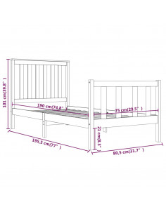 Giroletto in Legno Massello Grigio 75x190 cm Small Single