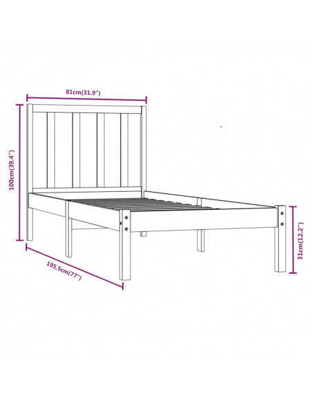 Giroletto in Legno Massello Grigio 75x190 cm Small Single