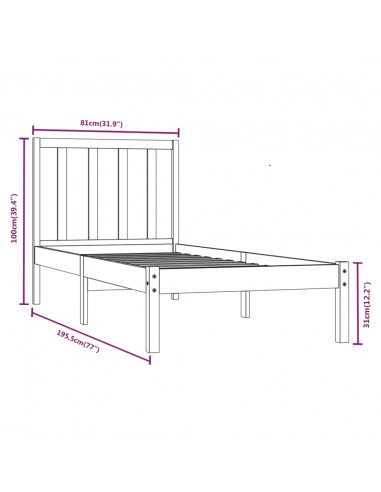 Giroletto senza Materasso 75x190 cm in Legno Massello di Pino