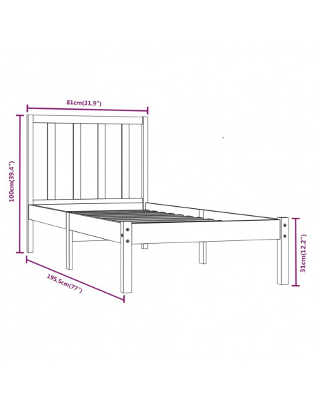 Giroletto in Legno Massello Grigio 75x190 cm Small Single