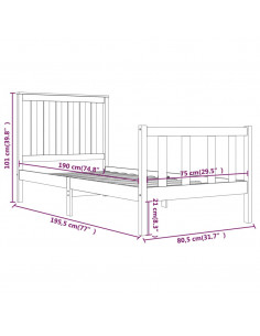 Giroletto in Legno Massello Nero 75x190 cm Small Single