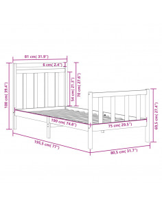 Giroletto in Legno Massello Nero 75x190 cm Small Single