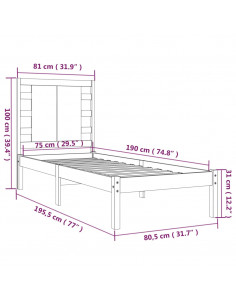 Giroletto in Legno Massello Nero 75x190 cm Small Single